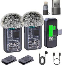 Wireless Lavalier Microphones for iPhone, iPad, Android, Camera, USB-C Black