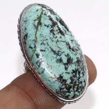 925 Silver Plated African Turquoise Ring Handmade Jewelry Size US 8.5 JW