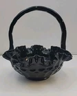 Vintage Fenton Glass Basket Thumbprint  Black Amethyst ~ 8 1/2" Tall ~ Beautiful
