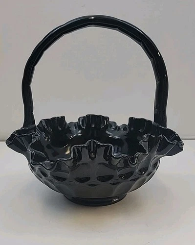 VTG Fenton Glass Basket Thumbprint  Black Amethyst ~ 8 1/2" Tall ~ Beautiful