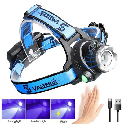 UV LED Taschenlampe 395nm Scorpion Bernstein Schwarzlicht Sensor Kopflampe Akku