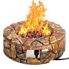 28" Propane Gas Fire Pit Outdoor 40,000 BTU Stone Finish Lava Rocks Cover Brown