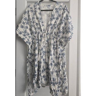 Splendid Tropical Palm Tree Swim Cover Up White Cream/Real Medium Large Kaftan