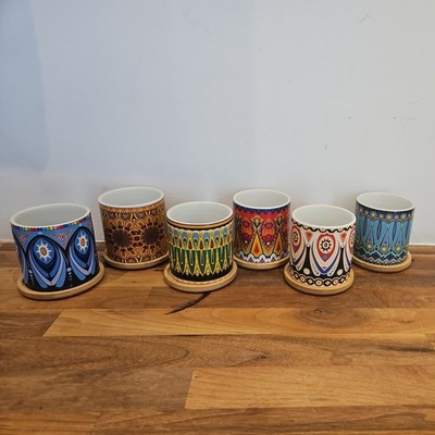 Set 6 kleine Übertöpfe Retro 70er Boho Jugendstil 8 cm Bambussockel