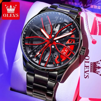 OLEVS 9937 Men's Watch Waterproof Rotary Sport Car Rim Man Watch Spider-Man