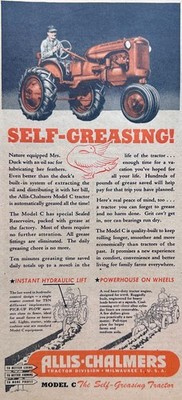 1945 Allis-Chalmers Model C Self-Greasing Tractor Vintage Ad #N1077