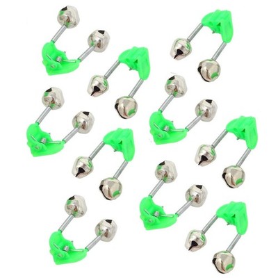 10 Pcs Fishing Rod Extra Loud Alarm Dual Alert Bell Green Silver Tone