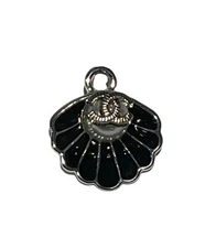 CHANEL CHARM Seashell Black Silver Pearl Adorable 12mm  1pc