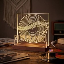 Wooden Vinyl Record Stand - Light Up Cd Display Holder - Now Playing