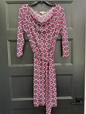 banana republic medium Cowl Neck 3/4 Sleeve Geometric Belted Dress