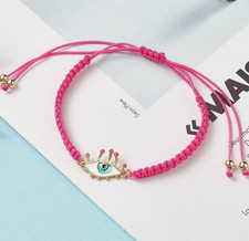 5 x Pretty Eye Charm Pink Fabric Adjustable Bracelets - Friendship Job Lot
