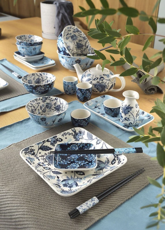 Set Sushi Sashimi per 2 Persone Piattini e Bacchette Blu Oriente Giappone Regalo
