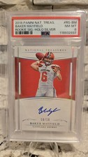 2018 NATIONAL TREASURES BAKER MAYFIELD RC AUTO /10 PSA 8 Rookie Signature Silver