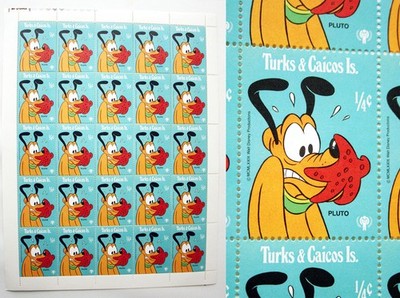 VINTAGE 1979 TURKS AND CAICOS IS. DISNEY  PLUTO SHEETLET OF 25 STAMPS MNH NEW !