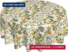 Chinoiserie Round Tablecloths 70 Inches Blue Yellow Floral Birds Decorative Roun
