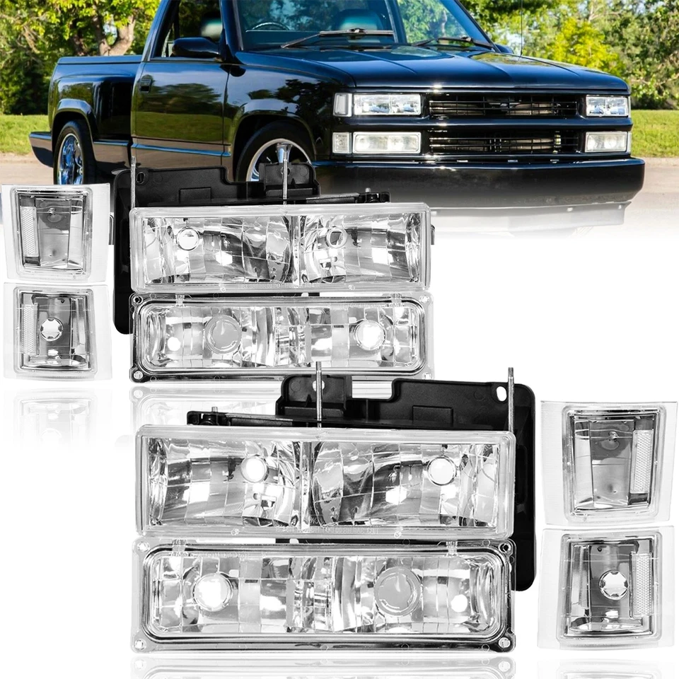 Faros transparentes para Chevy Silverado 1994-1998 OBS C/K 1500 2500 con lámparas de parachoques Foto 2 de 4