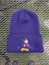 Vintage 90s Walt Disney World USA Made Mickey Mouse Knit Beanie Winter Hat Goofy