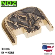 NDZ Glock Gen 1-4 17 19 22 23 26 30 34 Brass Grim Reaper Slide Cover Back Plate