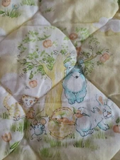 Vintage 1978 Dundee Chix Country Sunshine Yellow Baby Quilt Bears Kitties Ducks