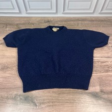 Joan Marie Sweater Girls Navy Blue Short Sleeve 100 Virgin Wool Vintage Size 6