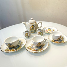 Porcelain Decorative Tea Set Teapot w/ Lid Cups Saucers Plates White Gold