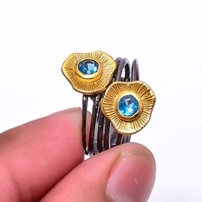London Blue Topaz Black And Gold Plated 925 Sterling Silver Ring s.7 Sku46