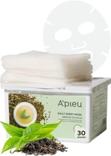 A'PIEU Daily Sheet Mask (Green Tea) - Moisturizing Korean Face Masks, 30-day... 