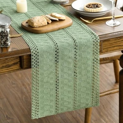  Farmhouse Woven Rustic Hollow Table 12'' x 72'', Table Runner Light Green