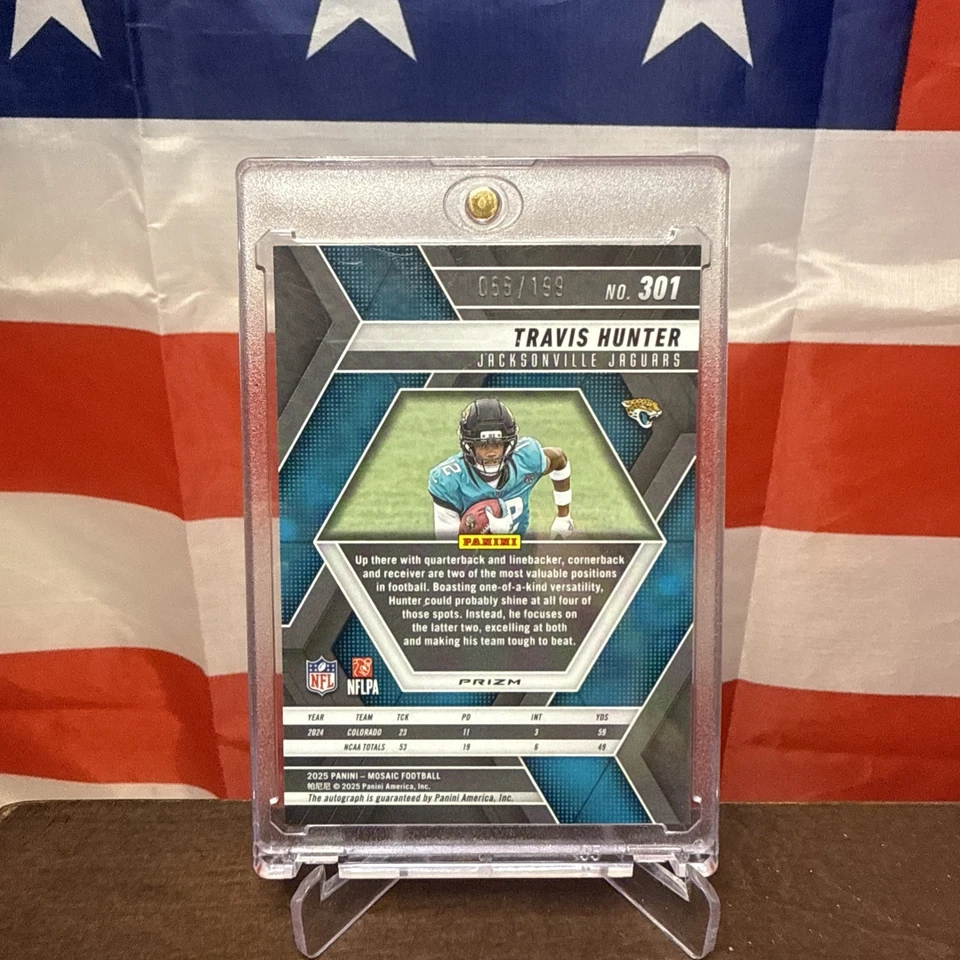 Travis Hunter 2025 帕尼尼马赛克新秀签名红色马赛克 Prizm /199 RC Jags #301 — 第 2/4 张图片