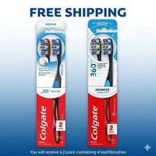 4 PACK   Colgate 360  Advanced Floss-Tip Bristles Toothbrush, Soft