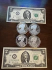 4 2019 1 oz  Each Pure Silver Walking Liberty W Mint Mark Along With (2) $2 Bill