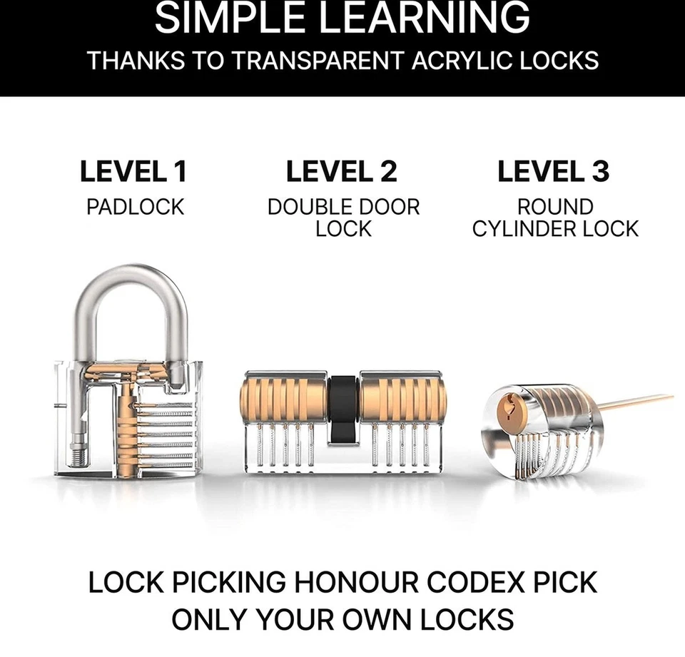 Dietrich Set mit 3 transparenten Schlössern Profi Lockpicking Set - Lichtenwerk - Bild 2 von 4