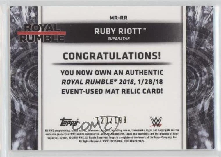 2018 Topps WWE Women's Division Mat Relics Royal Rumble /199 Ruby Riott #MR-RR - Image 2 of 2