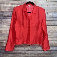 S.l.b. Vintage Silk Coral Jacket Medium Lined Beaded Fringe