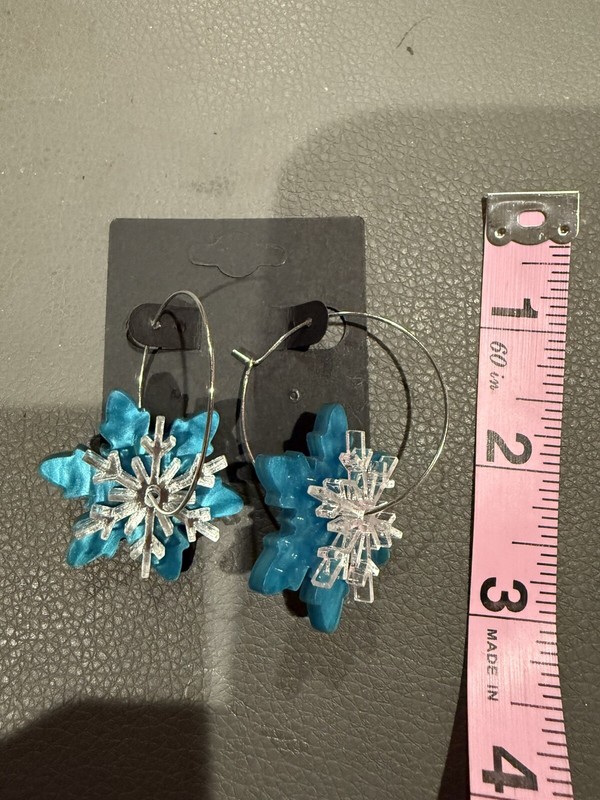 Blue And Silver Snowflake Hoop Earrings