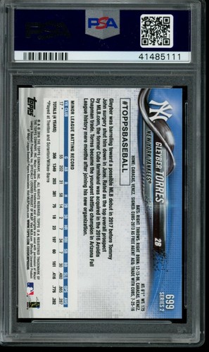 2018 Topps Series 2 Gleyber Torres PSA 7 Near Mint #699 SP NYY Photo Variation - Picture 2 of 2