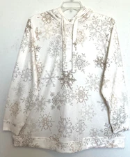 Christopher Banks Size XL Ivory Snowflake print Hooded knit top, long sleeve NWT