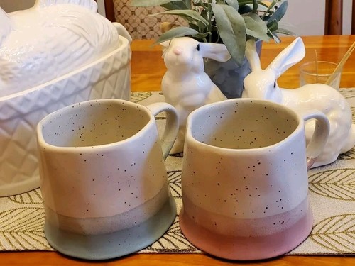 meritage Mugs Large Ceramic Wonky Handmade Speckled Glazed 16oz Set Of 2