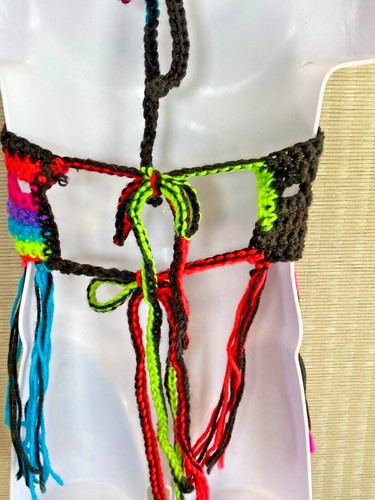 Homemade Crocheted Girl's Halter Top Black Rainbow Colors Girl's Size Large - Picture 5 of 5