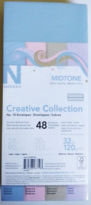 48 count #10 32lb Envelopes Creative Collection Light Midtone Pastel 4 colors