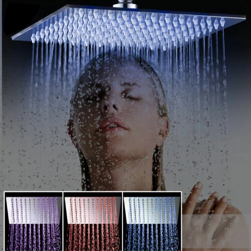 16 inch LED Square Ceiling Mount Rainfall Shower Head Mixer Faucet Tap No Arms - Image 2 of 4
