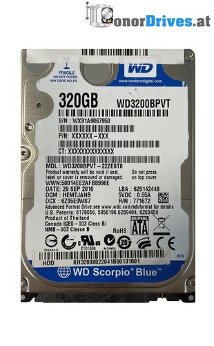 Western Digital WD3200BPVT-22ZEST0 - 320 GB - SATA - PCB 2060-771672-004 Rev. A*