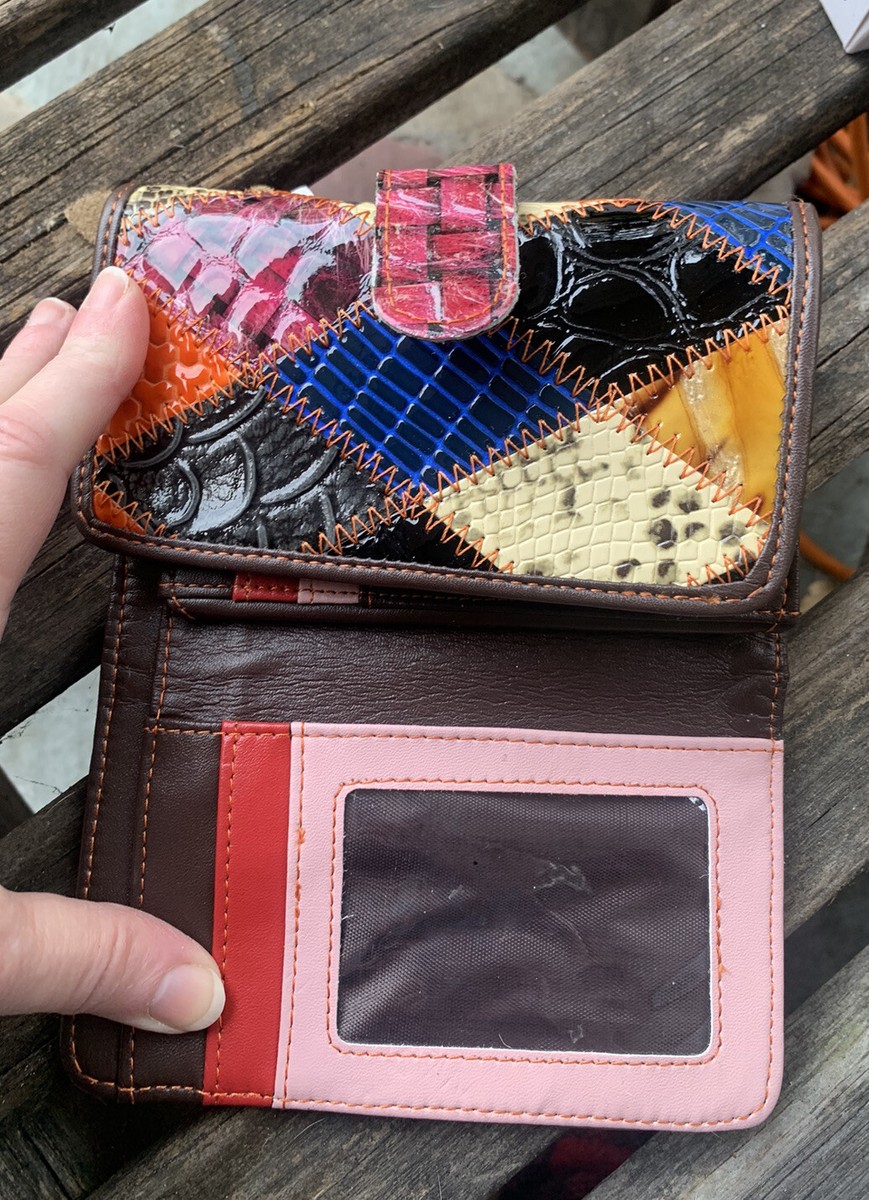 Multi Color Leather Patchwork Textured Tooled Wallet | eBay