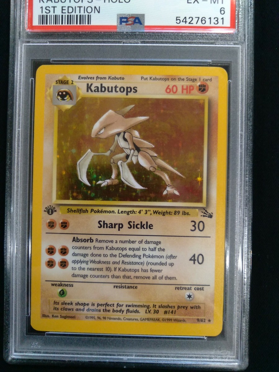 Graded PSA 6 1999 Pokemon Fossil - Kabutops - HOLO 1st Graded PSA 6 1999 Pokemon Fossil - Kabutops - HOLO 1st