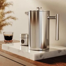 French Press Coffee Maker Stainless Steel Insulated Coffee Press 1000ml Silver