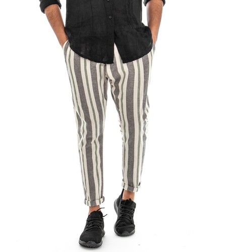 Pantalone Uomo Fantasia Multicolore A Righe Verde Tasca America Rigato  GIOSAL | eBay