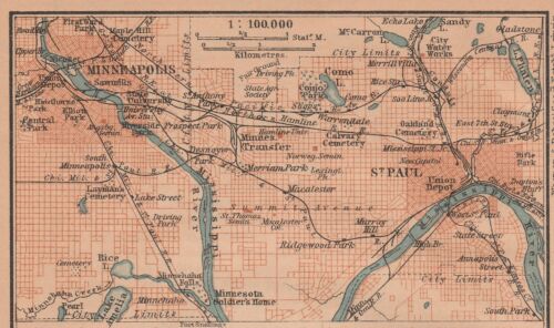 MINNEAPOLIS Original Map City Plan 1905 U.S. MINNESOTA - Picture 3 of 8
