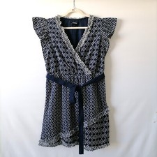 Express Women's Blue Floral Embroidery Tie Waist Eyelet Ruffle Wrap Dress Size L