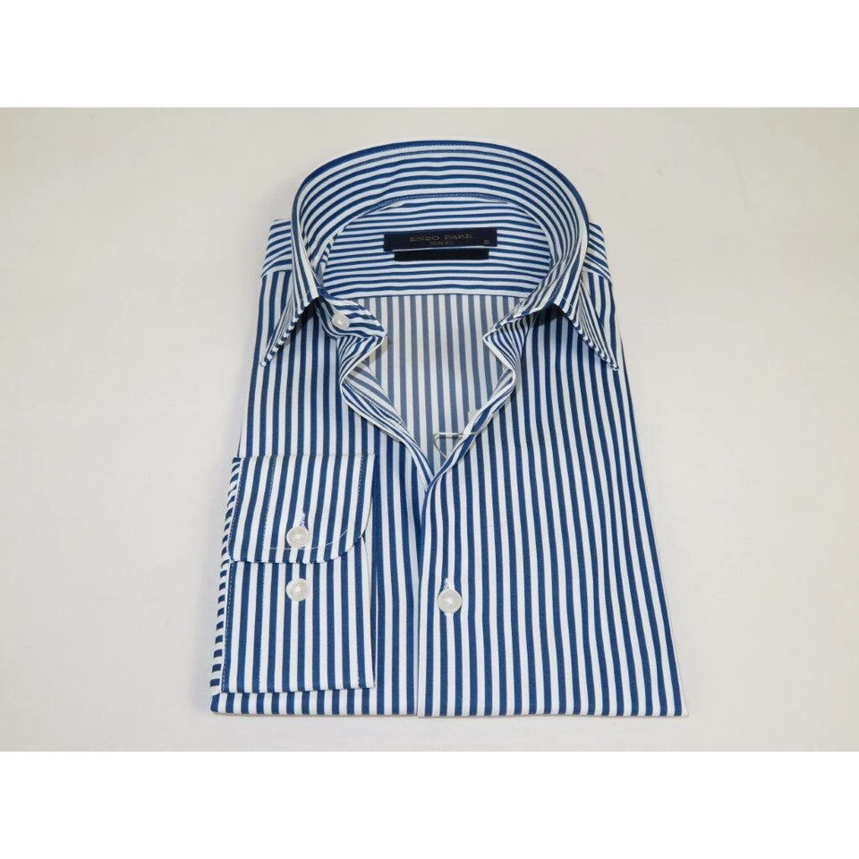 Men's Shirt ENZO PARK Turkey Soft Cotton Wrinkle Resistant Enzo8 Navy Stripe - Image 3 of 4