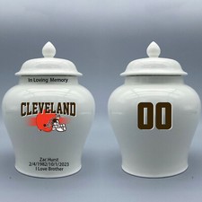 Ceramic Medium Urn for Cleveland Browns Football Theme, Custom Text  Number